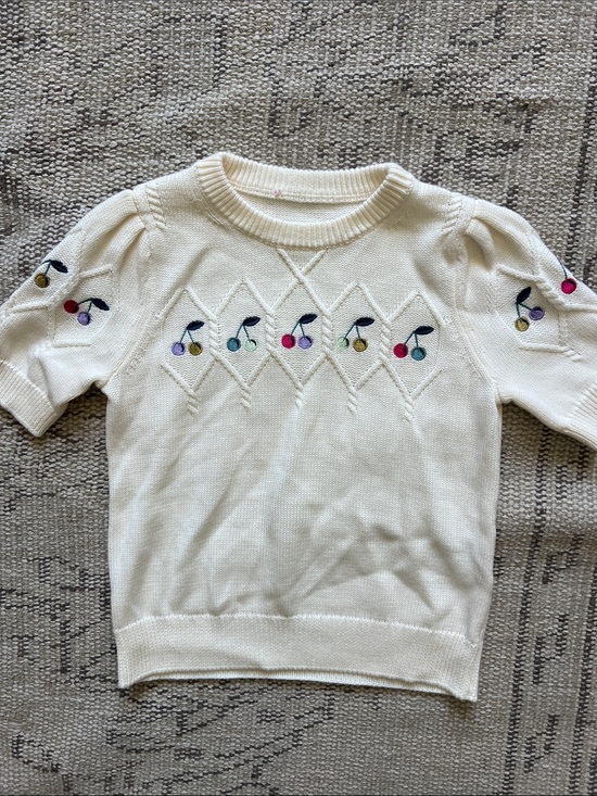 Bonpoint Other - Bonpoint Cream Knit Sweater with Multicolor Cherry Embroidery
